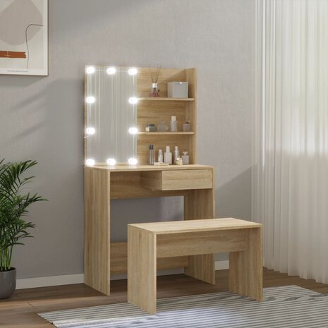 Kaptafelset met LED&apos;s bewerkt hout sonoma eikenkleurig 4