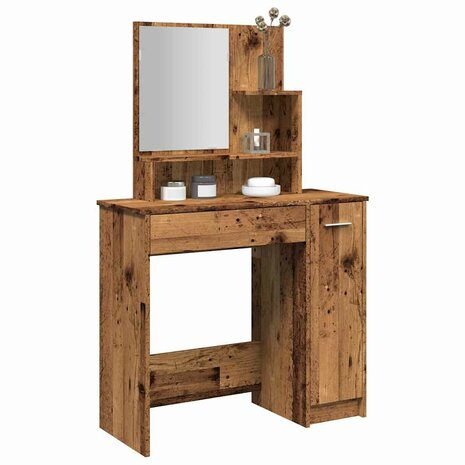 Kaptafel met spiegel 86,5x35x136 cm oud houtkleurig 1