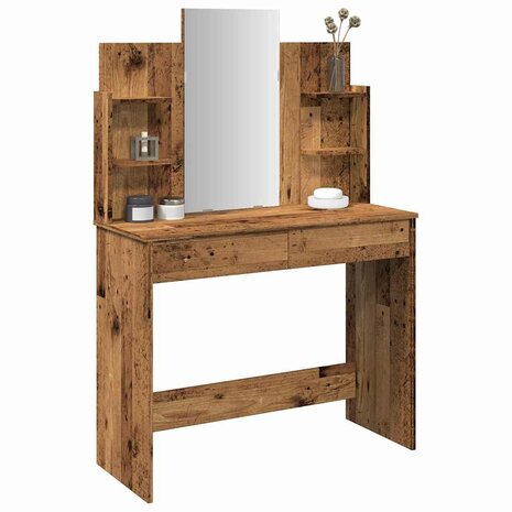 Kaptafel met spiegel 96x39x142 cm oud houtkleurig 1