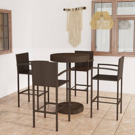 5-delige Tuinbarset poly rattan bruin 1