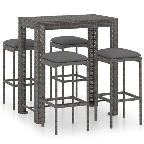 5-delige Tuinbarset met kussens poly rattan grijs 2
