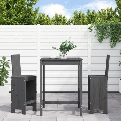 3-delige Tuinbarset massief grenenhout grijs 1