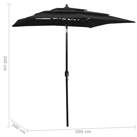 Parasol 3-laags met aluminium paal 2x2 m zwart 6