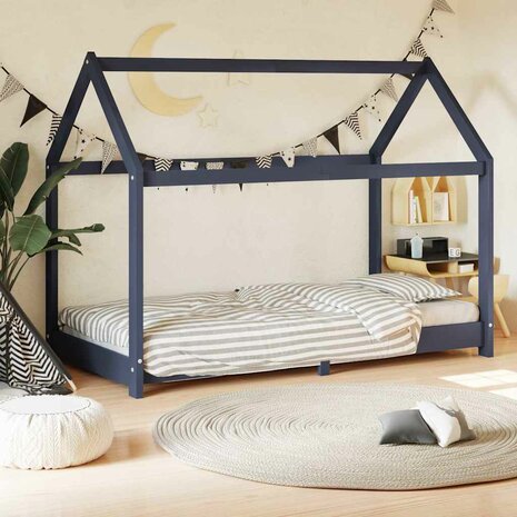 Kinderbedframe massief grenenhout grijs 80x160 cm 1