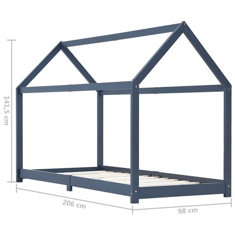 Kinderbedframe massief grenenhout grijs 90x200 cm 7
