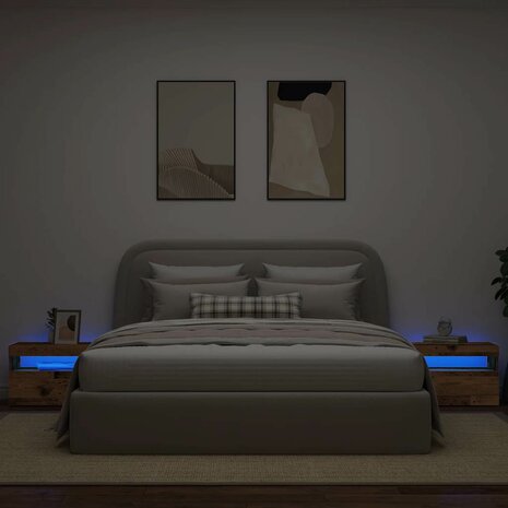 Nachtkastje met LED 60x35x40 cm bewerkt hout oud hout 5