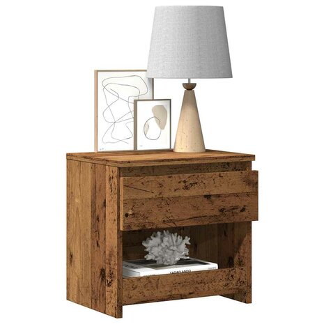 Nachtkastje 40x30x39 cm bewerkt hout oud houtkleurig 1