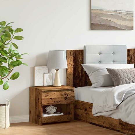 Nachtkastje 40x30x39 cm bewerkt hout oud houtkleurig 3