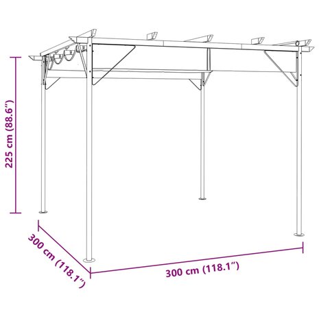 Pergola met uittrekbaar dak 180 g/m² 3x3 m staal taupe 6