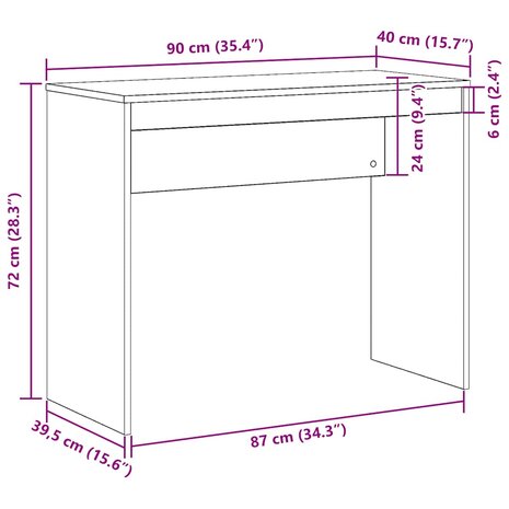Bureau 90x40x72 cm bewerkt hout oud houtkleurig 9