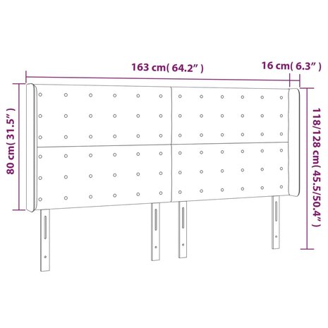 Hoofdbord LED 163x16x118/128 cm fluweel lichtgrijs 6