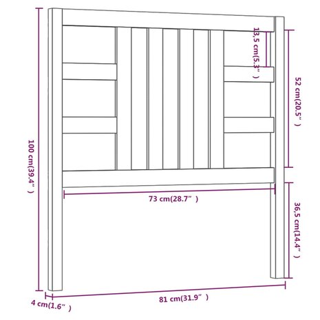 Hoofdbord 81x4x100 cm massief grenenhout zwart 6