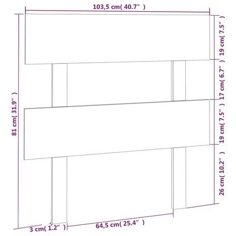 Hoofdbord 103,5x3x81 cm massief grenenhout grijs 6