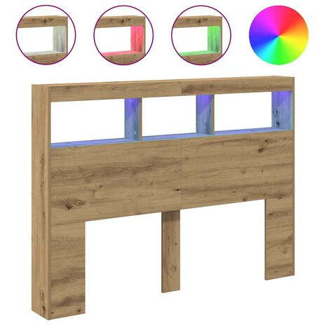 Hoofdbordkast met LED artisan 140x17x102 cm eikenkleurig 2