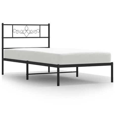 Bedframe met hoofdbord metaal zwart 80x200 cm 2