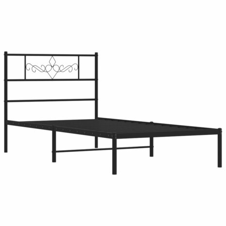 Bedframe met hoofdbord metaal zwart 80x200 cm 3