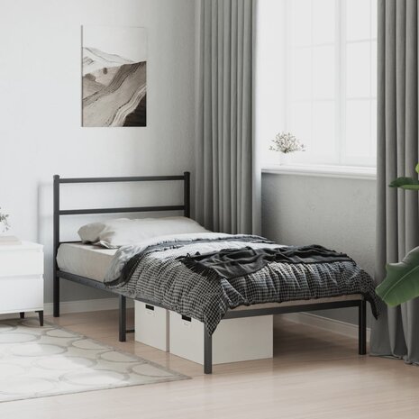Bedframe met hoofdbord metaal zwart 100x190 cm 4