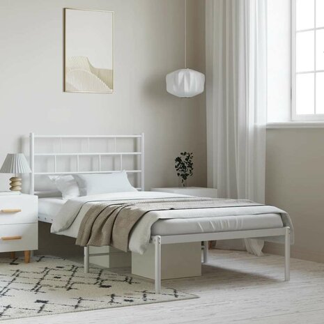 Bedframe met hoofdbord metaal wit 100x200 cm 1