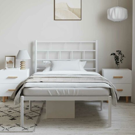 Bedframe met hoofdbord metaal wit 100x200 cm 4