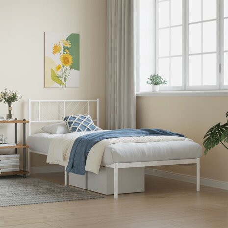 Bedframe met hoofdbord metaal wit 90x200 cm 1
