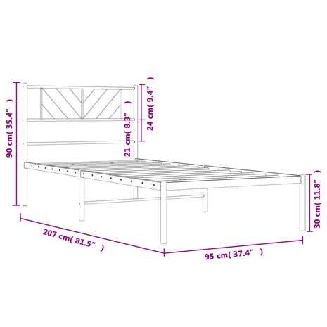Bedframe met hoofdbord metaal wit 90x200 cm 9