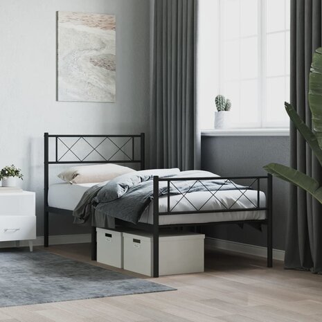 Bedframe met hoofd- en voeteneinde metaal zwart 80x200 cm 1