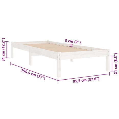 Bedframe massief hout wit 90x190 cm 8