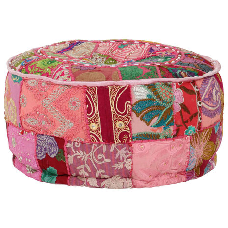 Poef patchwork rond handgemaakt 40x20 cm katoen roze 7