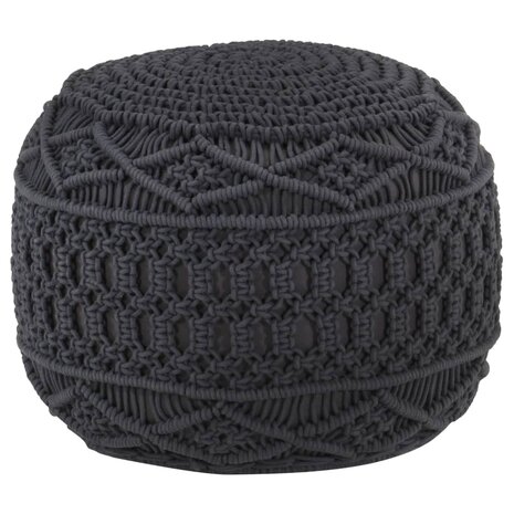 Poef macramé handgemaakt 45x30 cm katoen antraciet 1