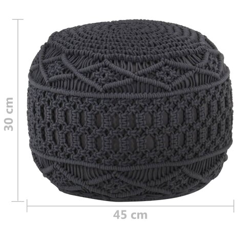 Poef macramé handgemaakt 45x30 cm katoen antraciet 5
