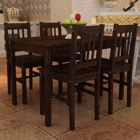 Eettafel met 4 stoelen hout bruin 1