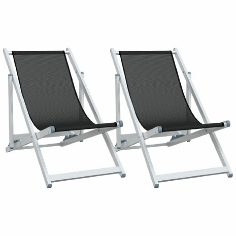 Strandstoelen inklapbaar 2 st aluminium en textileen zwart 2