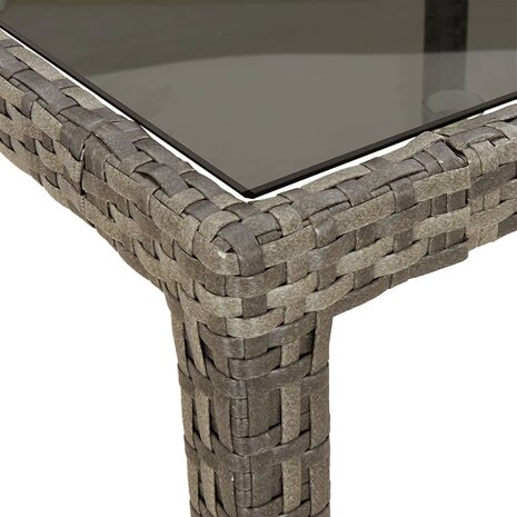 Tuintafel 90x90x75 cm gehard glas en poly rattan grijs 5