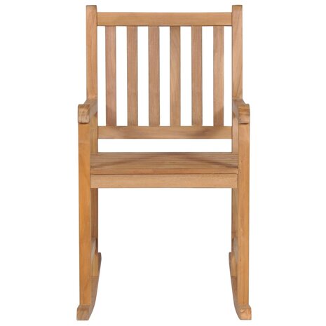 Schommelstoel met beige kussen massief teakhout 8