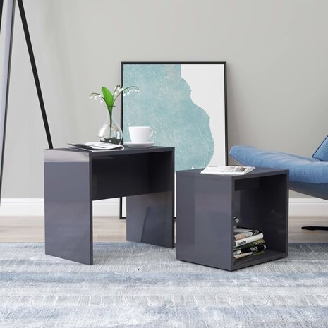 Salontafelset 48x30x45 cm bewerkt hout hoogglans grijs 1