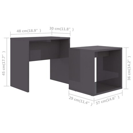 Salontafelset 48x30x45 cm bewerkt hout hoogglans grijs 6