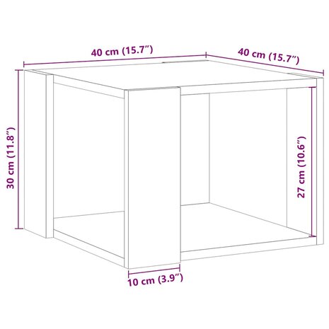 Salontafel 40x40x30 cm bewerkt hout artisanaal eikenkleur 9