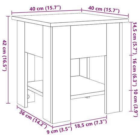 Salontafel 40x40x42 cm bewerkt hout oud houtkleurig 9