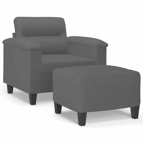 Fauteuil met voetenbank 60 cm microvezelstof donkergrijs 2
