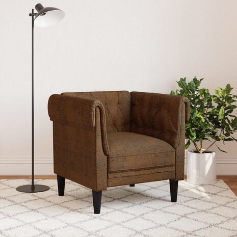 Fauteuil Chesterfield-stijl stof bruin 3