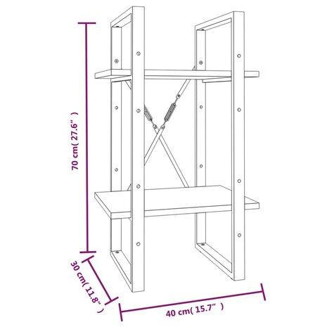 Boekenkast 2-laags 40x30x70 cm bewerkt hout bruin eikenkleur 7