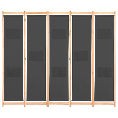 Kamerscherm met 5 panelen 200x170x4 cm stof grijs 2
