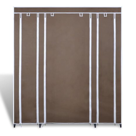 Kledingkast met vakken en stangen 45x150x176 cm stof bruin   2