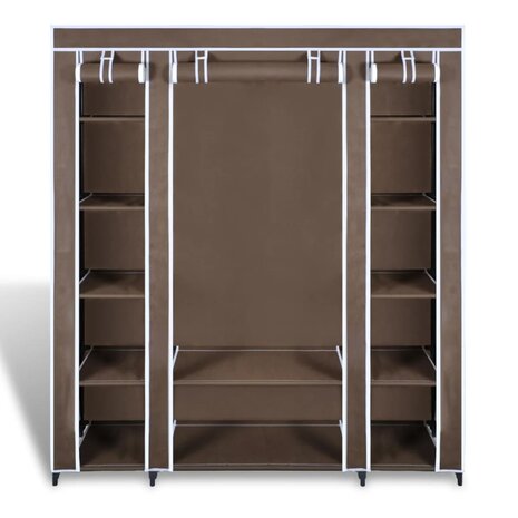 Kledingkast met vakken en stangen 45x150x176 cm stof bruin   5