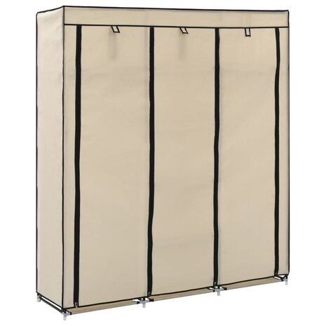 Kledingkast met vakken en stangen 150x45x175 cm stof crème 1