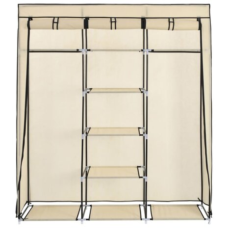 Kledingkast met vakken en stangen 150x45x175 cm stof crème 5
