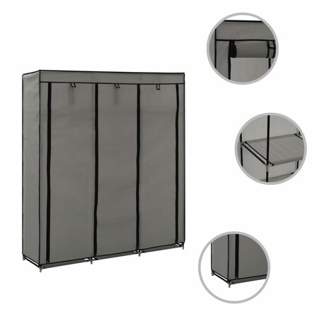 Kledingkast met vakken en stangen 150x45x175 cm stof grijs 2