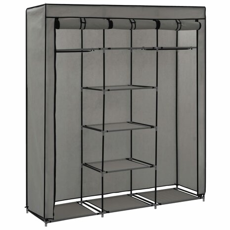 Kledingkast met vakken en stangen 150x45x175 cm stof grijs 4