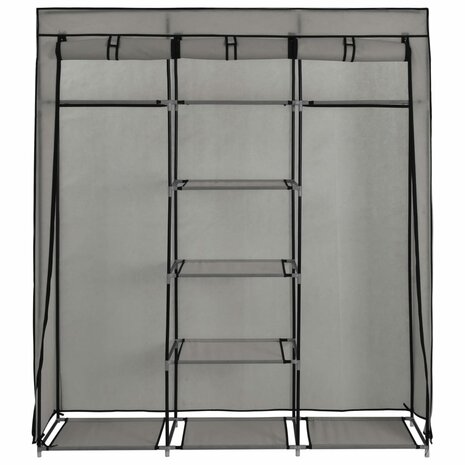 Kledingkast met vakken en stangen 150x45x175 cm stof grijs 5
