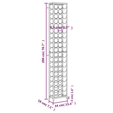 Wijnrek voor 57 flessen 34x18x200 cm smeedijzer zwart 7